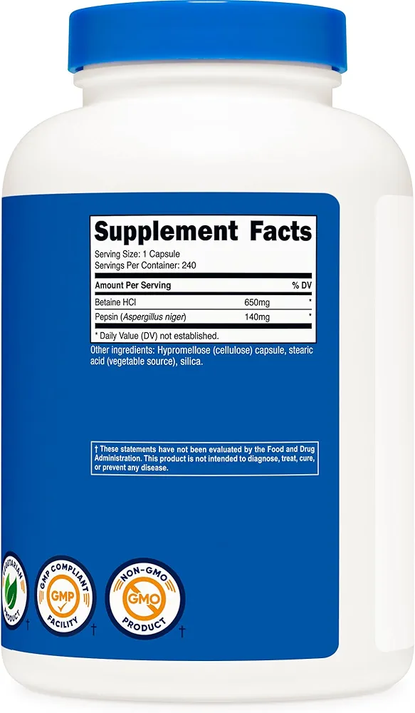 Nutricost Betaine HCl + Pepsin 790mg-(240 Capsules) - Image 2