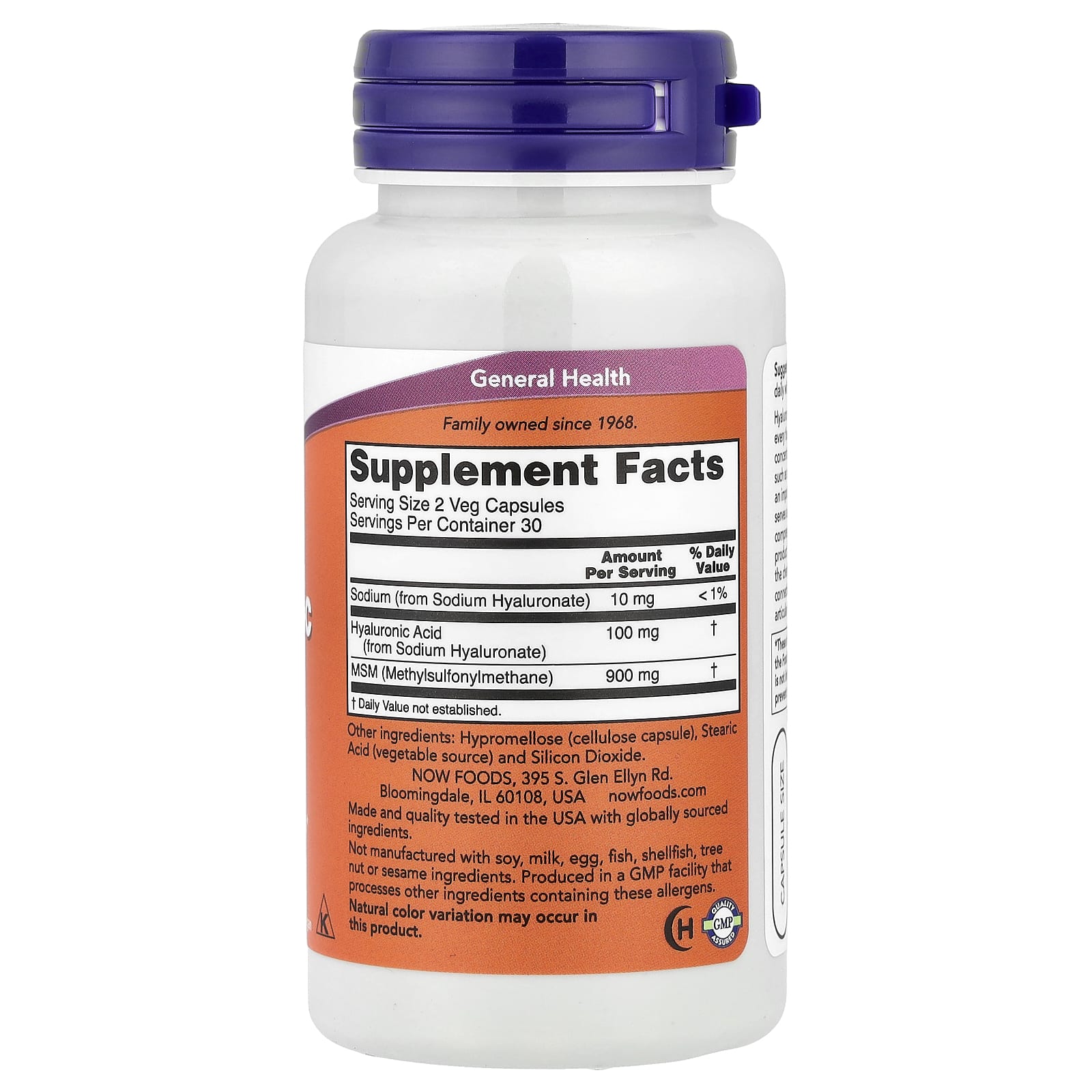 NOW Foods Hyaluronic Acid With MSM-(60 Veg Capsules) - Image 2