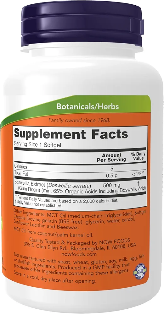 NOW Foods Boswellia Extract 500mg-(90 Softgels) - Image 2