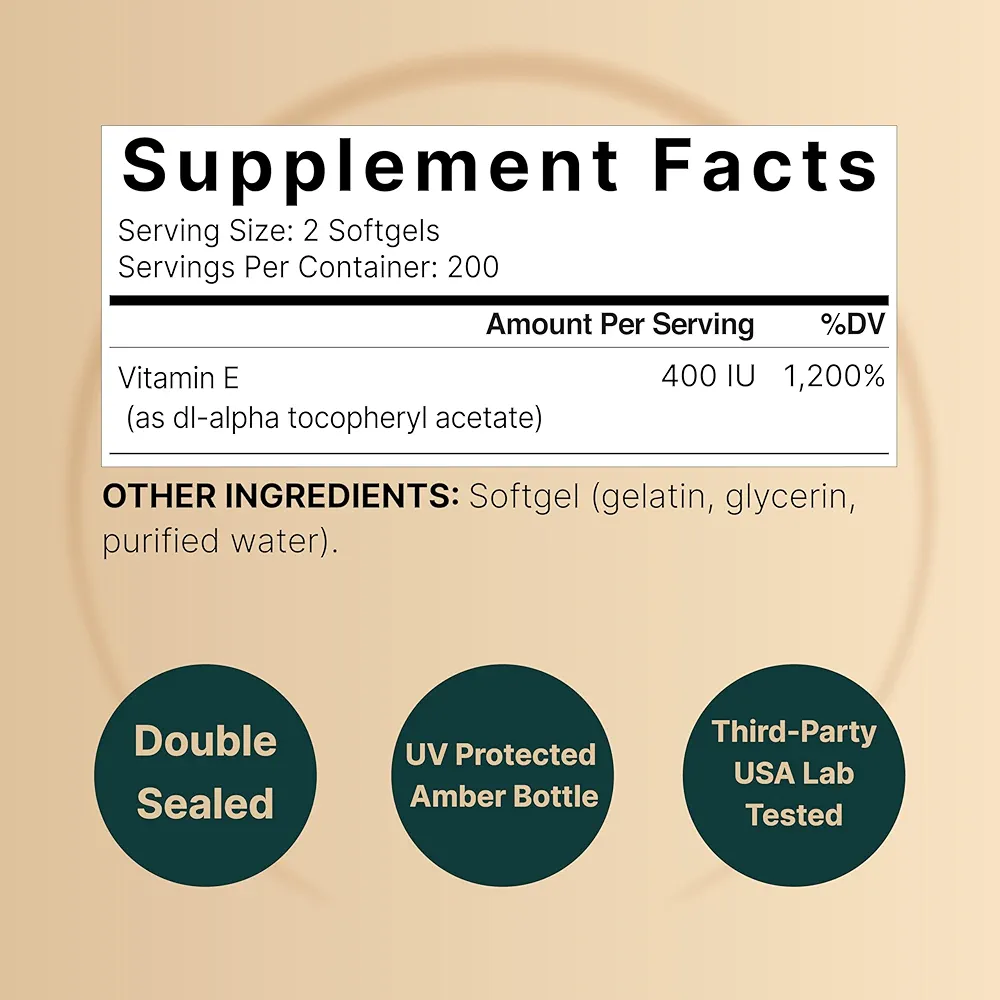 NatureBell Vitamin E Oil Softgels 400 IU – (400 Softgels) - Image 2