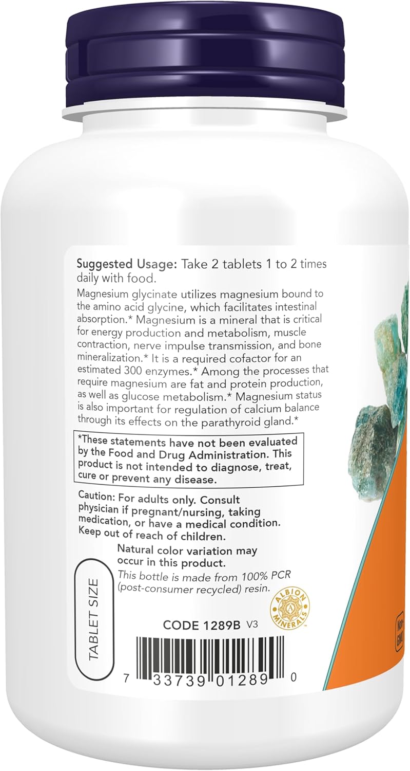 NOW Magnesium Glycinate – (180 Tablets) - Image 3