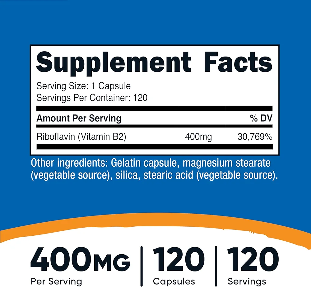 Nutricost Vitamin B2 (Riboflavin) 400mg – (120 Capsules) - Image 2