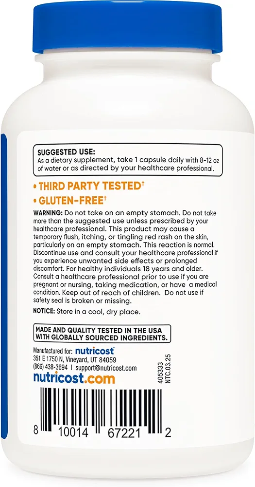 Nutricost Niacin (Vitamin B3) 100mg-(240 Capsules) - Image 3