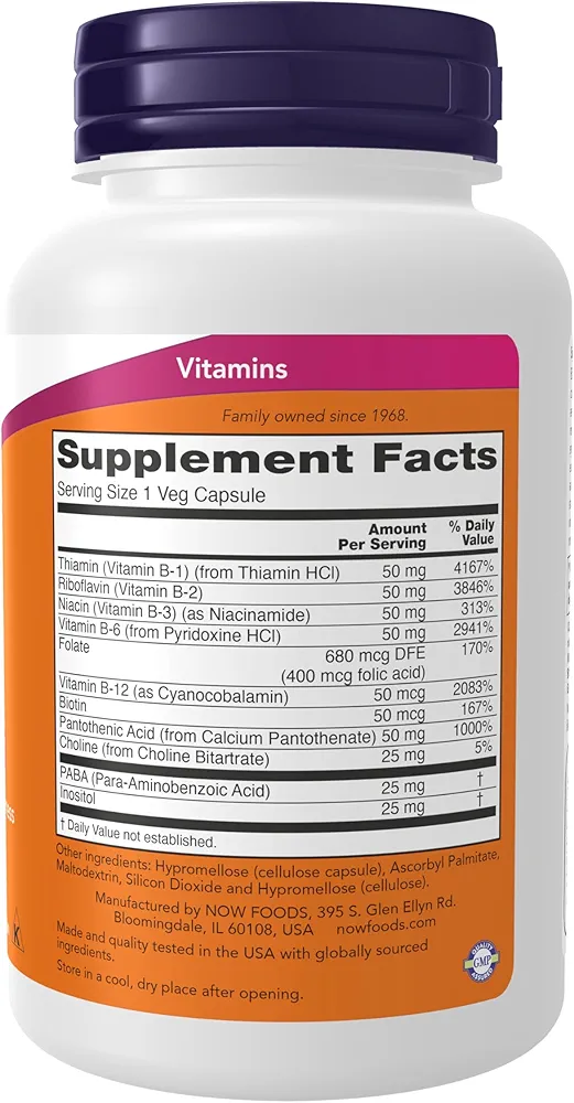 NOW Vitamin B-50 mg-(100 Veg Capsules) - Image 2