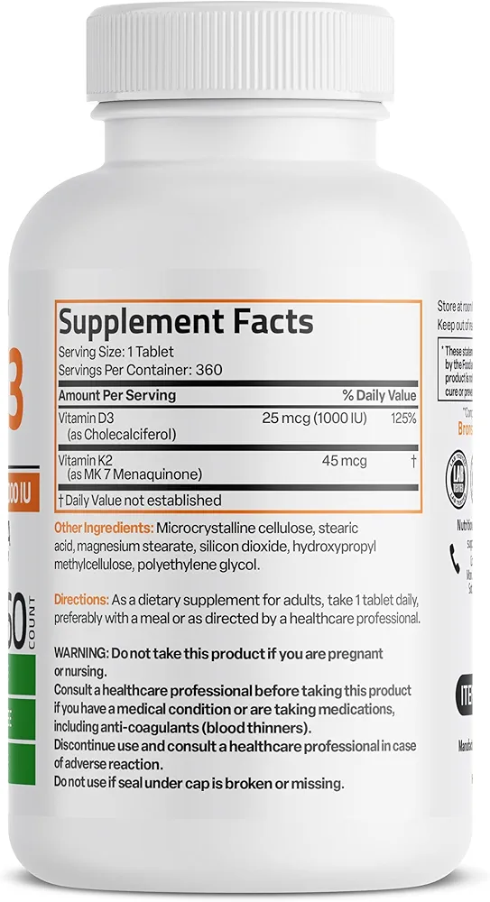 Bronson Vitamin K2 + D3 Minis (MK-7) (360 Tablets) - Image 2