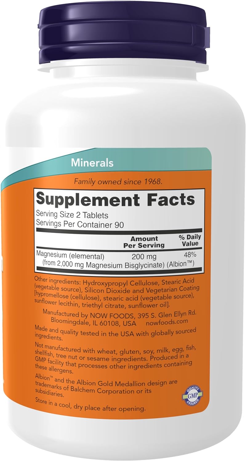 NOW Magnesium Glycinate – (180 Tablets) - Image 2