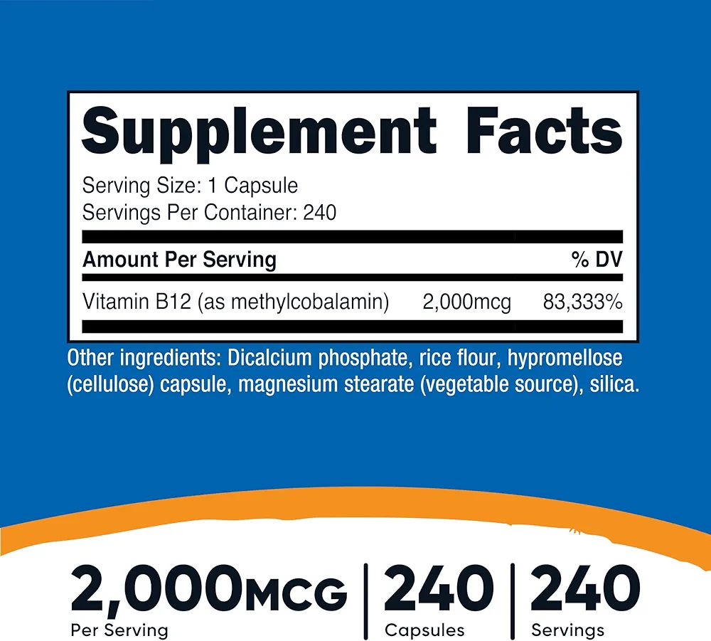 Nutricost Vitamin B12 (Methylcobalamin) 2000mcg – (240 Capsules) - Image 2