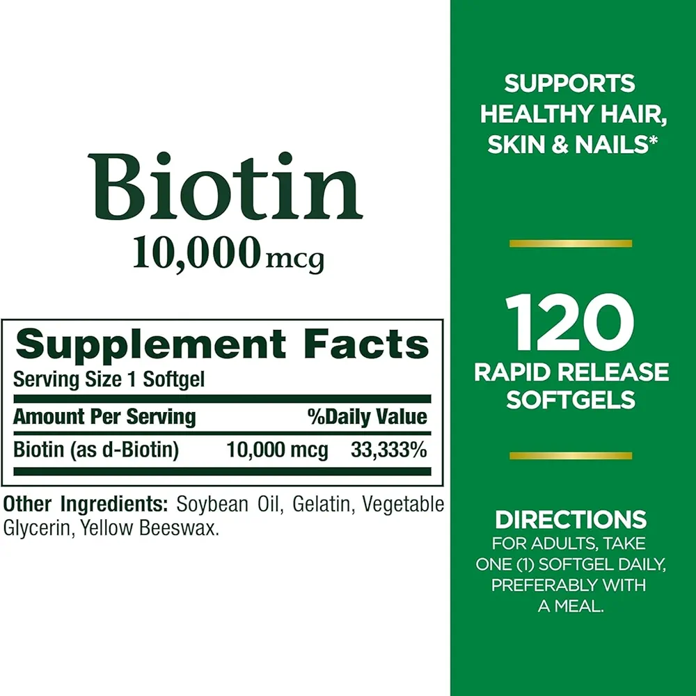 Nature’s Bounty Biotin (10,000 mcg) – (120 Softgels) - Image 2