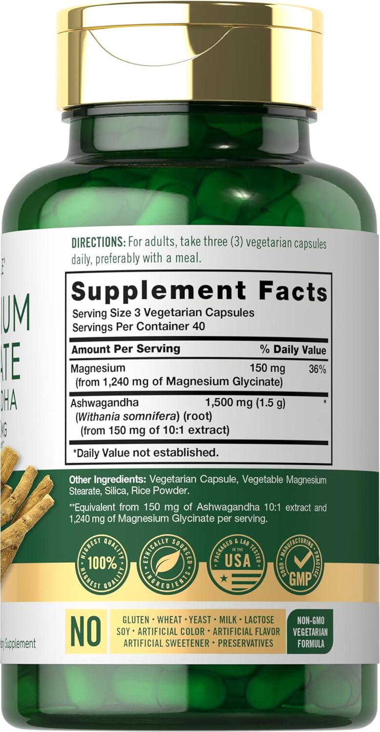 Carlyle Magnesium Glycinate + Ashwagandha Complex (2740 mg)-(120 Vegetarian Capsules) - Image 3