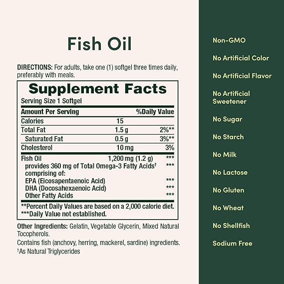 Nature’s Bounty Fish Oil Omega-3 1200mg + 360mg (200 Softgels) - Image 2