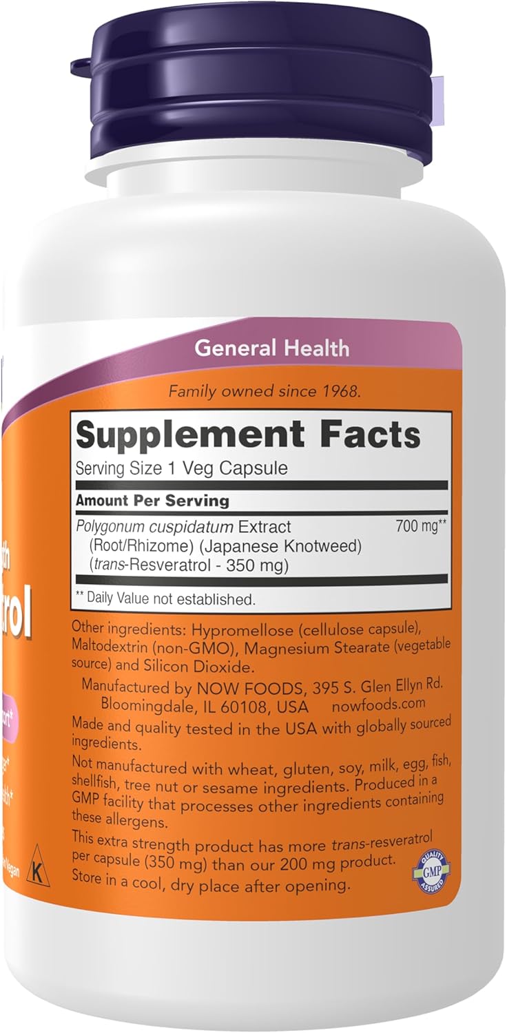 Now Resveratrol (350 mg) Extra Strength – (60 Veg Capsules) - Image 2