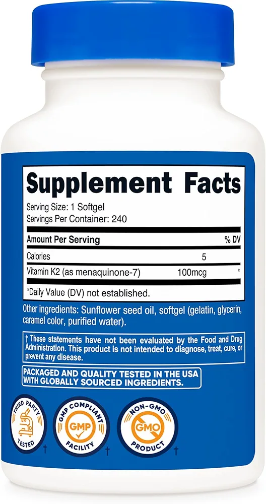 Nutricost Vitamin K2 MK-7 100 mcg, (240 Softgels) - Image 2