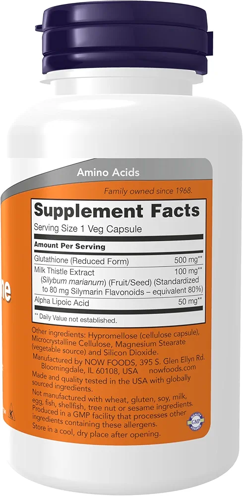 NOW Foods Supplements Glutathione 500 mg – (60 Veg Capsules) - Image 2