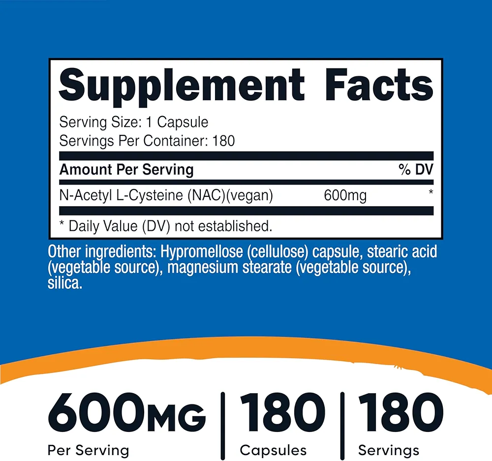 Nutricost N-Acetyl L-Cysteine (NAC) – (180 Capsules) - Image 2
