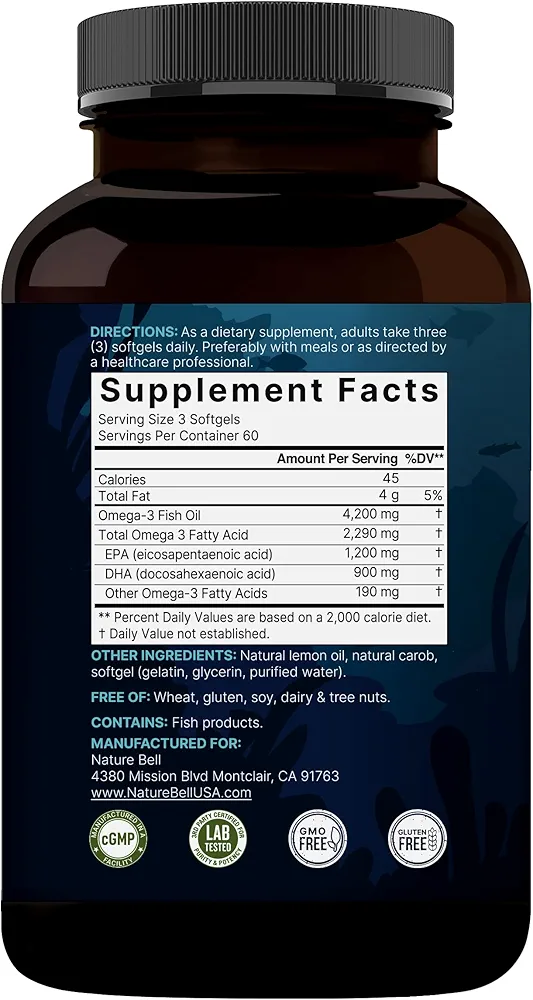 Naturebell Omega-3 Fish Oil (4,200 mg) Burpless Lemon Flavor – (180 Softgels) - Image 2