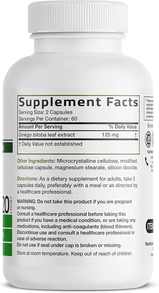 Bronson Ginkgo Biloba Extra Strength – (120 Vegetarian Capsules) - Image 2