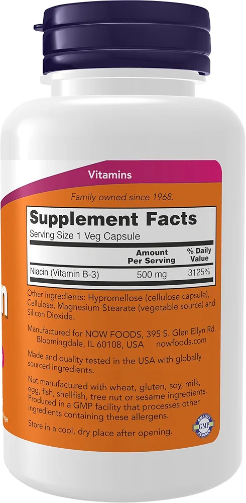 NOW Foods Niacin 500 mg-(100 Capsules) - Image 2