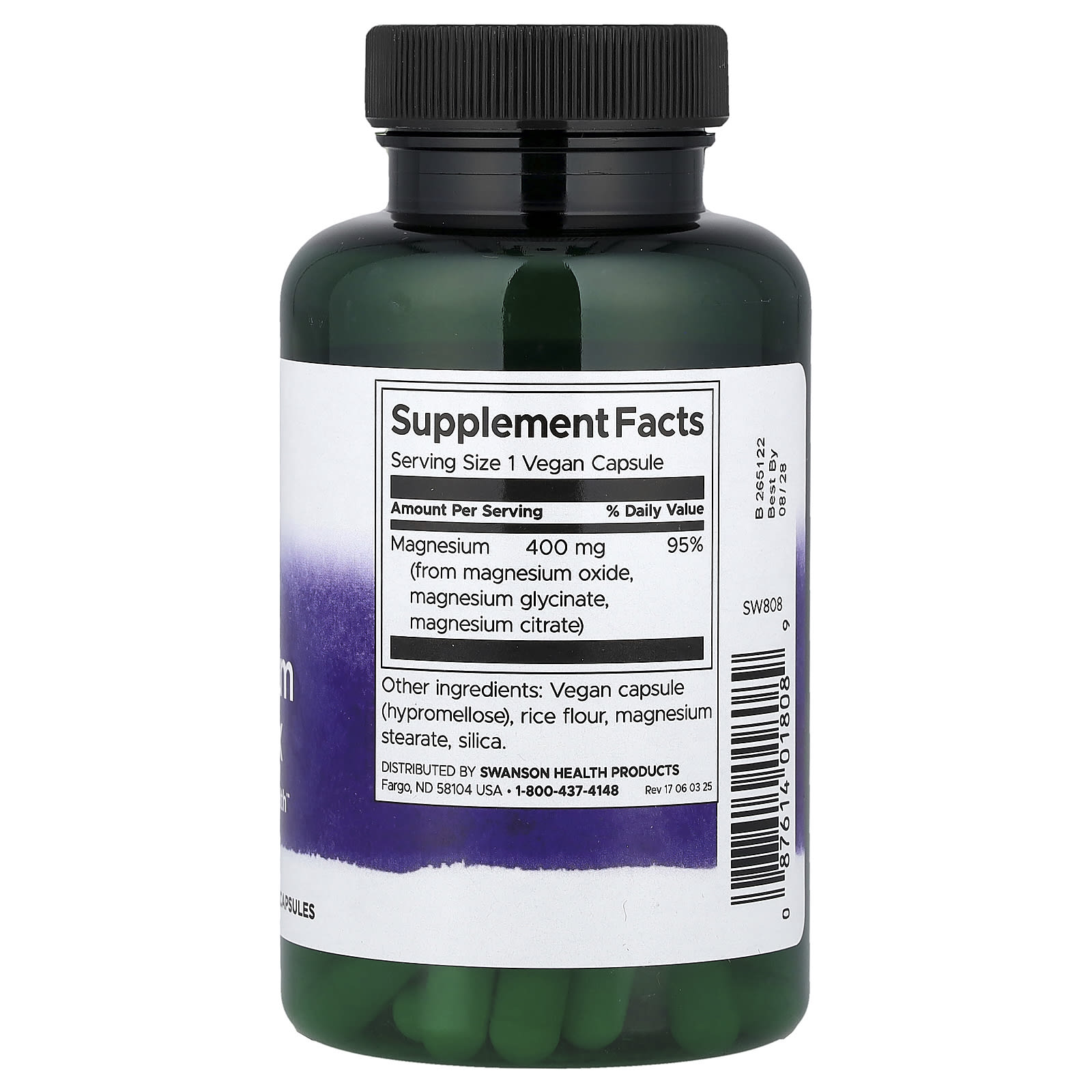 Swanson Triple Magnesium Complex 400mg-(100 Vegan Capsules) - Image 2