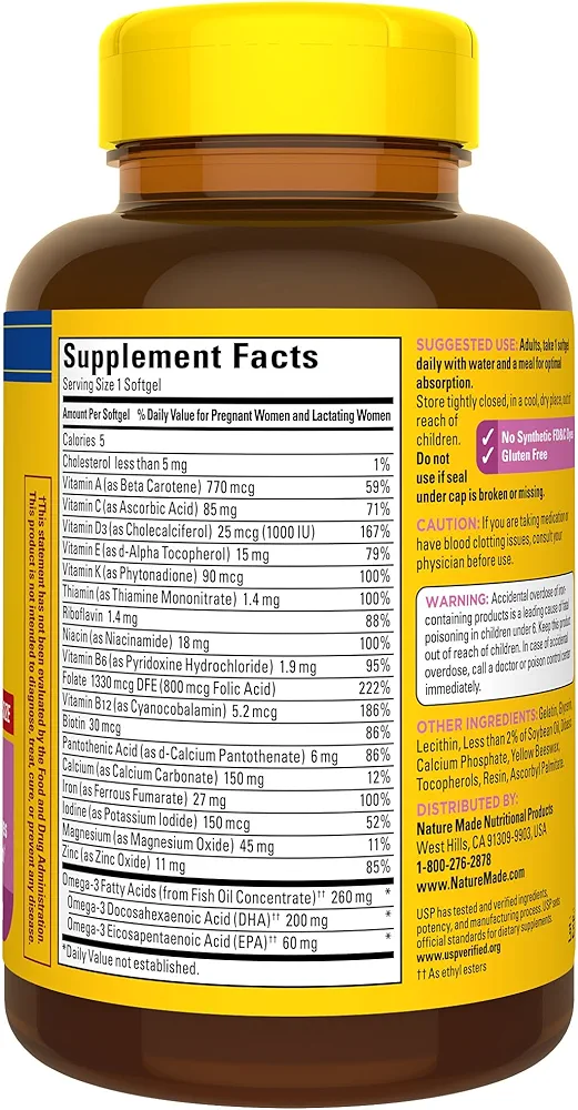Nature Made Prenatal Folic Acid + DHA – (90 Softgels) - Image 2