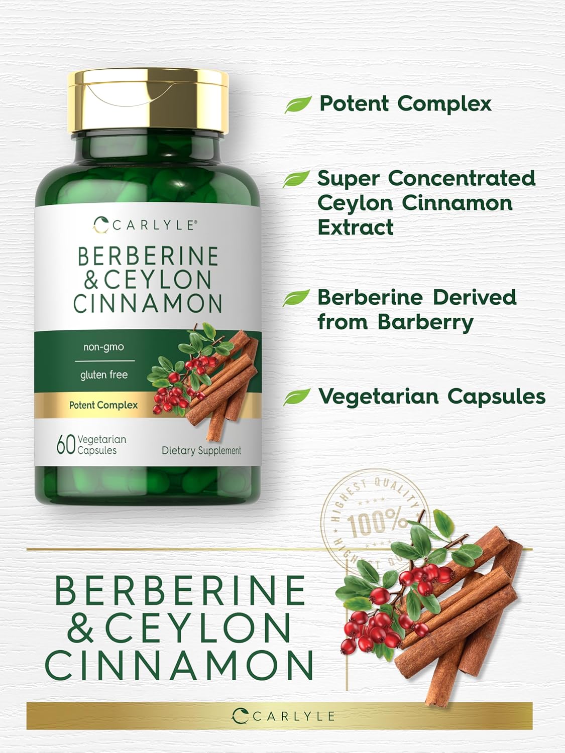 Carlyle Berberine & Ceylon Cinnamon – (60 veg.capsules) - Image 4