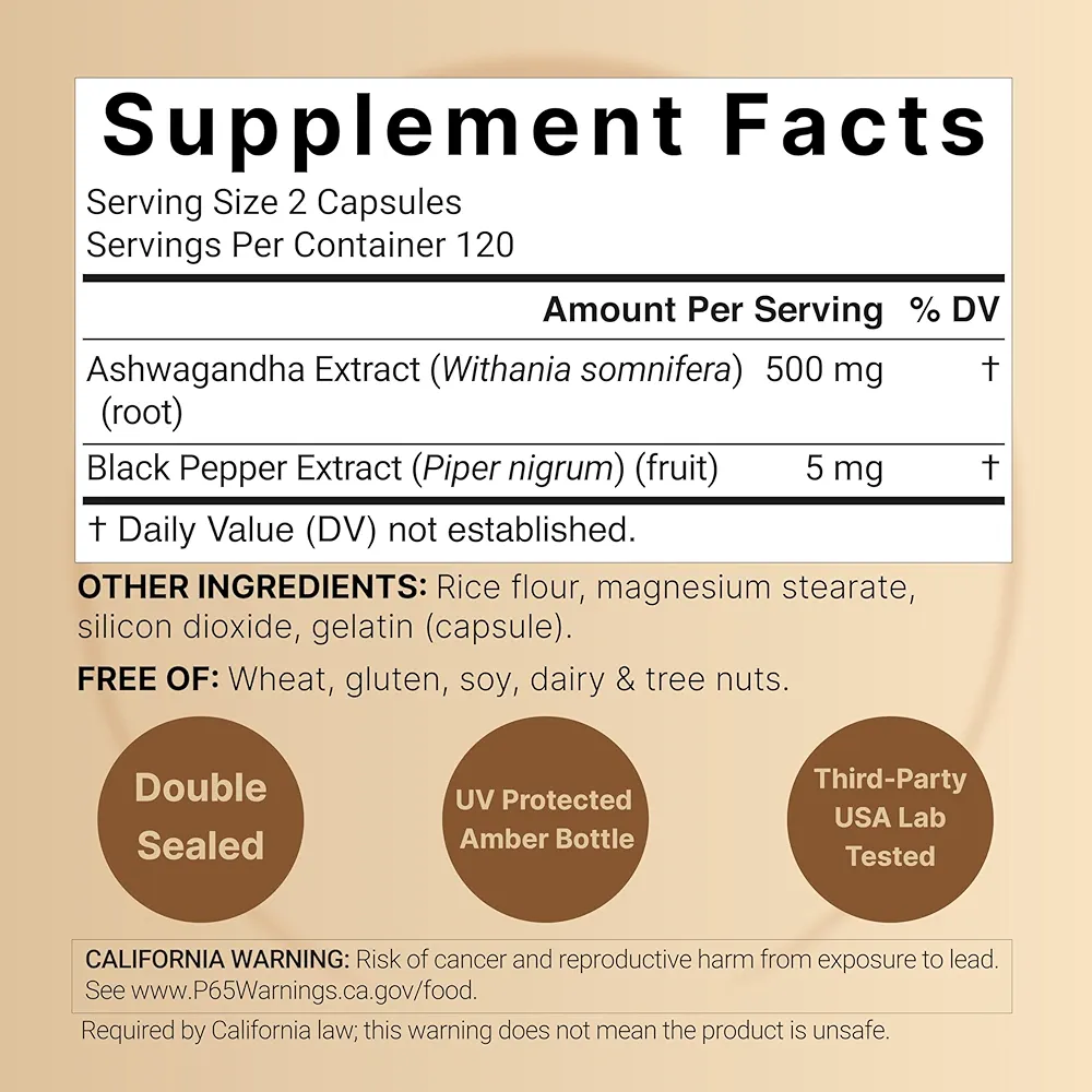 NatureBell Ashwagandha with Black Pepper Extract-(240 Capsules) - Image 2