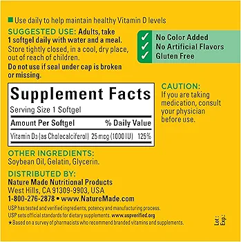Nature Made Vitamin D3 1000 IU (25 mcg)-(300 Softgels) - Image 2