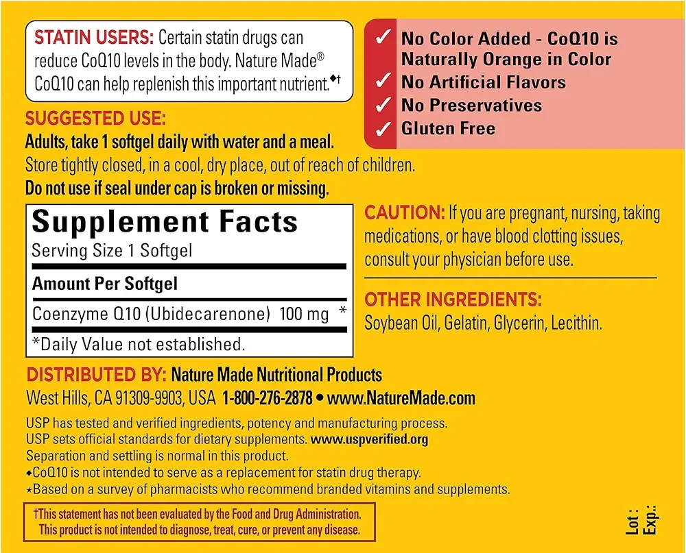 Nature Made CoQ10 100mg-(120 Softgels) - Image 2