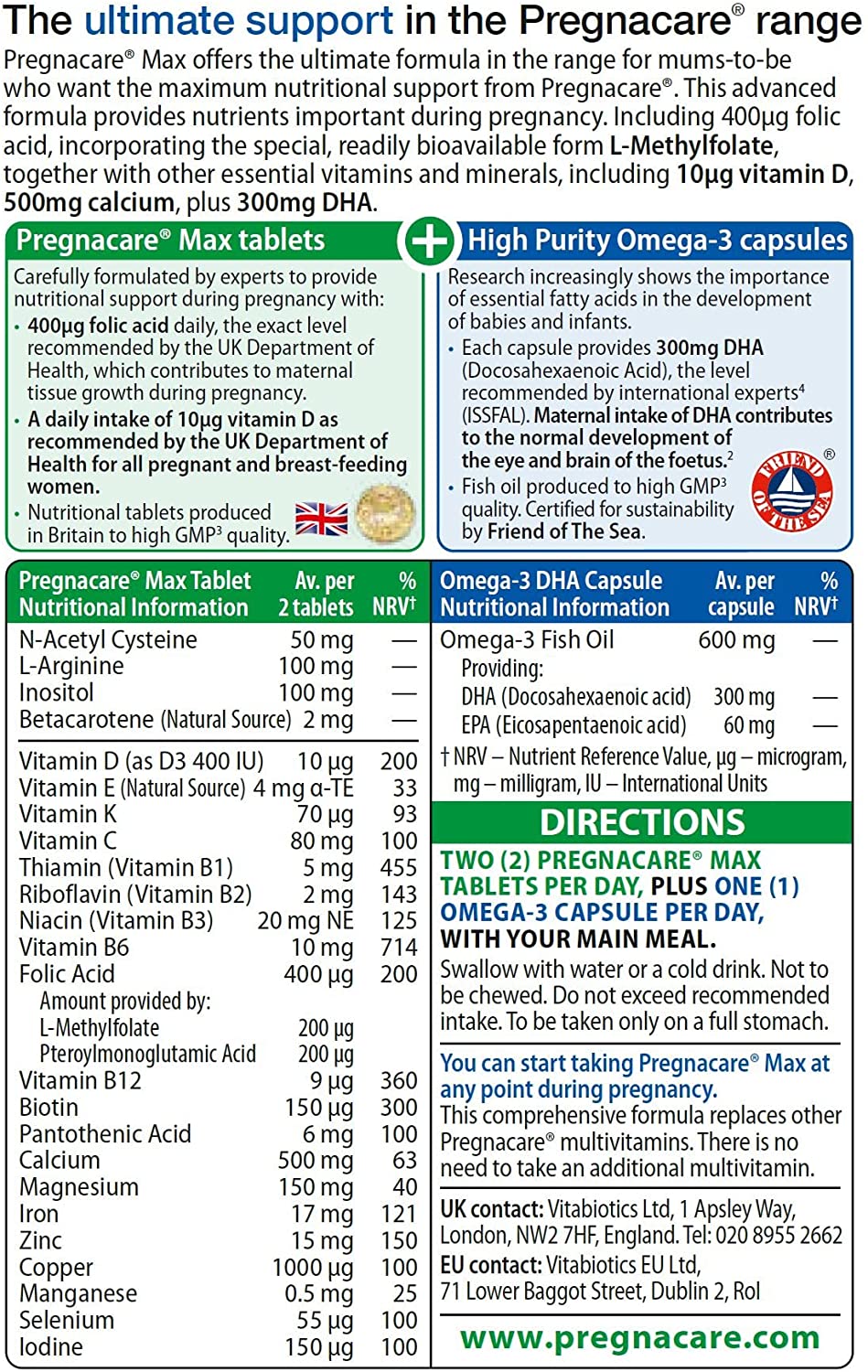 Vitabiotics Pregnacare Max During Pregnancy – (84 Tablets) - Image 2