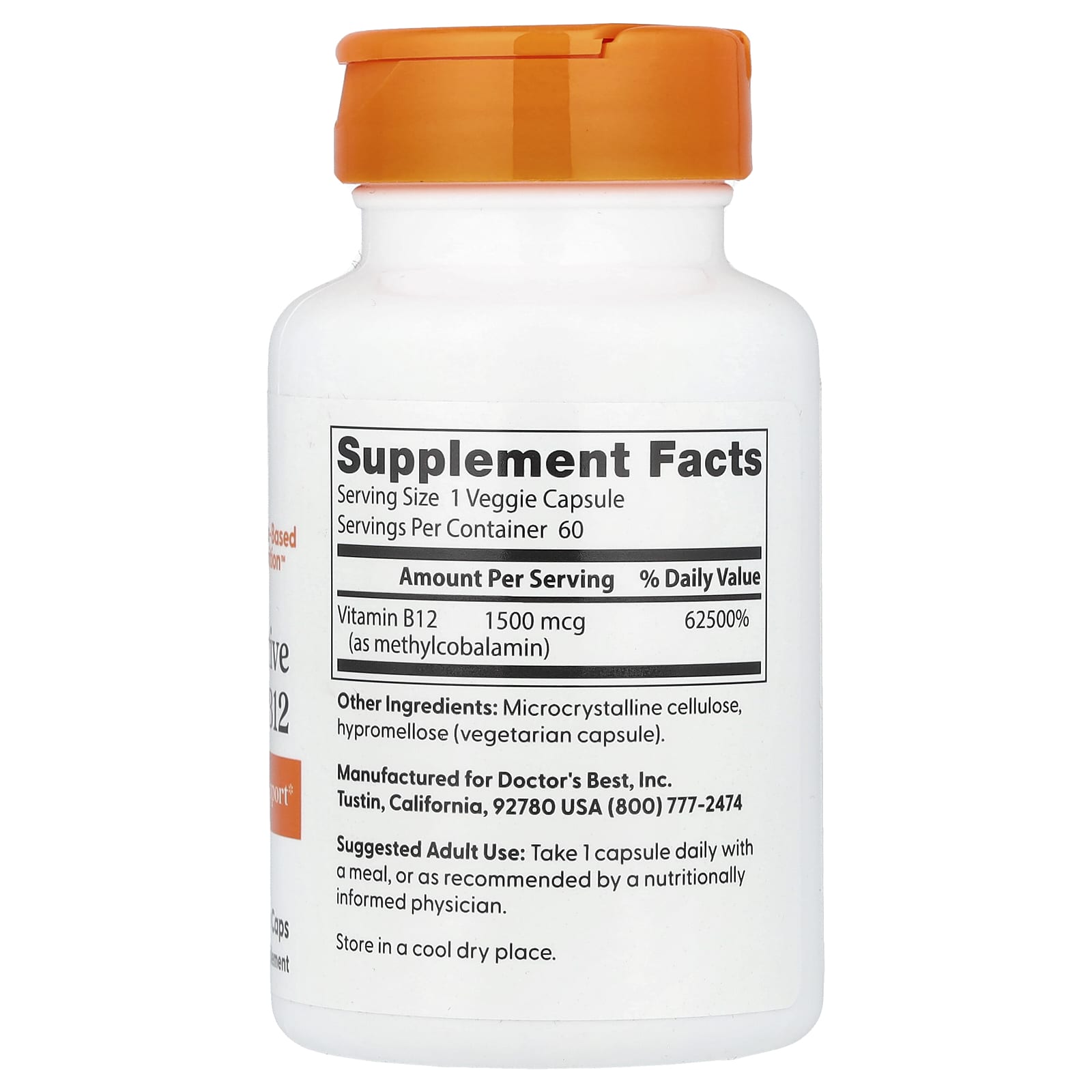 Doctor's Best, Fully Active B12, 1,500 mcg-(60 Veggie Caps) - Image 2