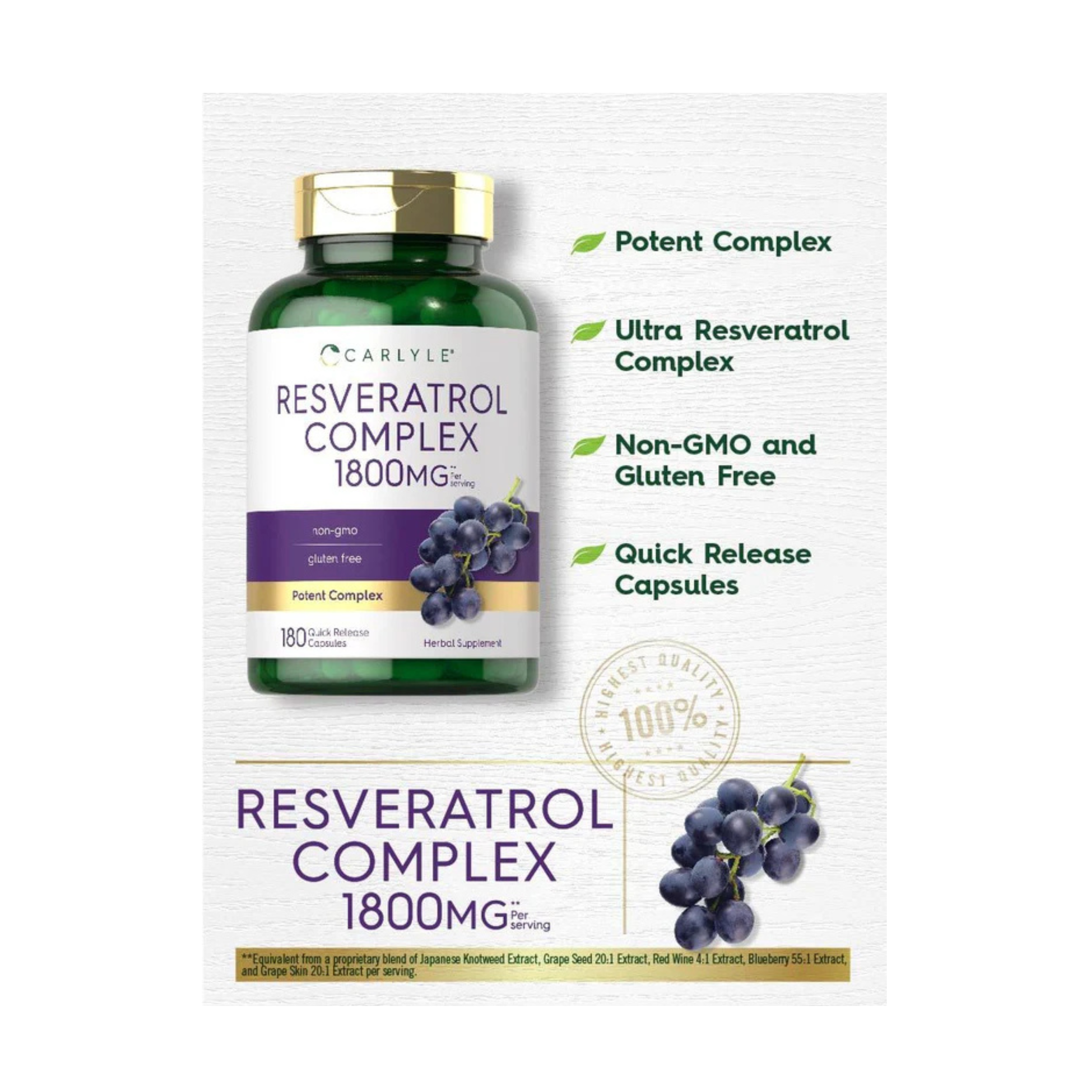 Carlyle Resveratrol 1800mg-(180 Capsules) - Image 3