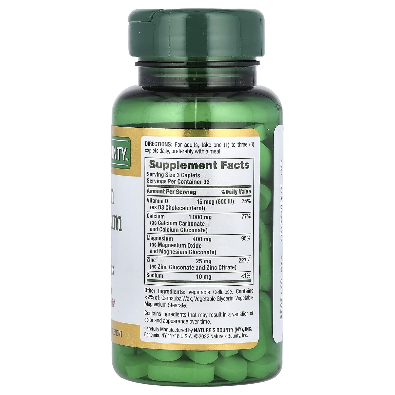 Nature’s Bounty Calcium Magnesium Zinc with Vitamin D3 – 100 Caplets - Image 2