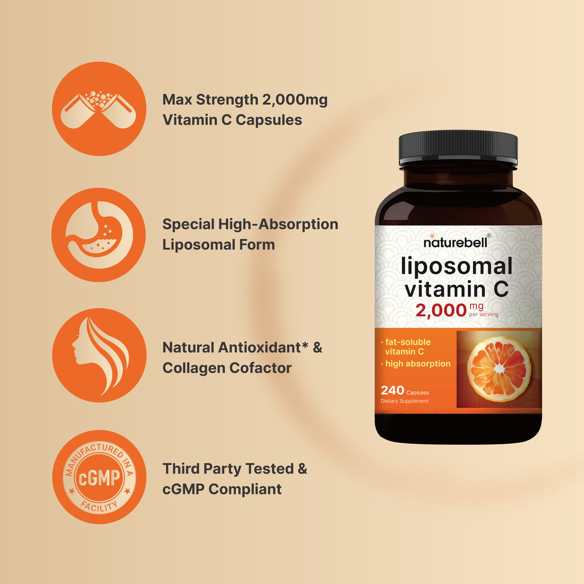 NatureBell Liposomal Vitamin-C 2,000 mg – (240 Capsules) - Image 3