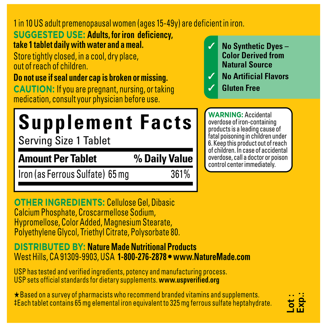 Nature Made Iron 65 mg – (180 Tablets) - Image 2