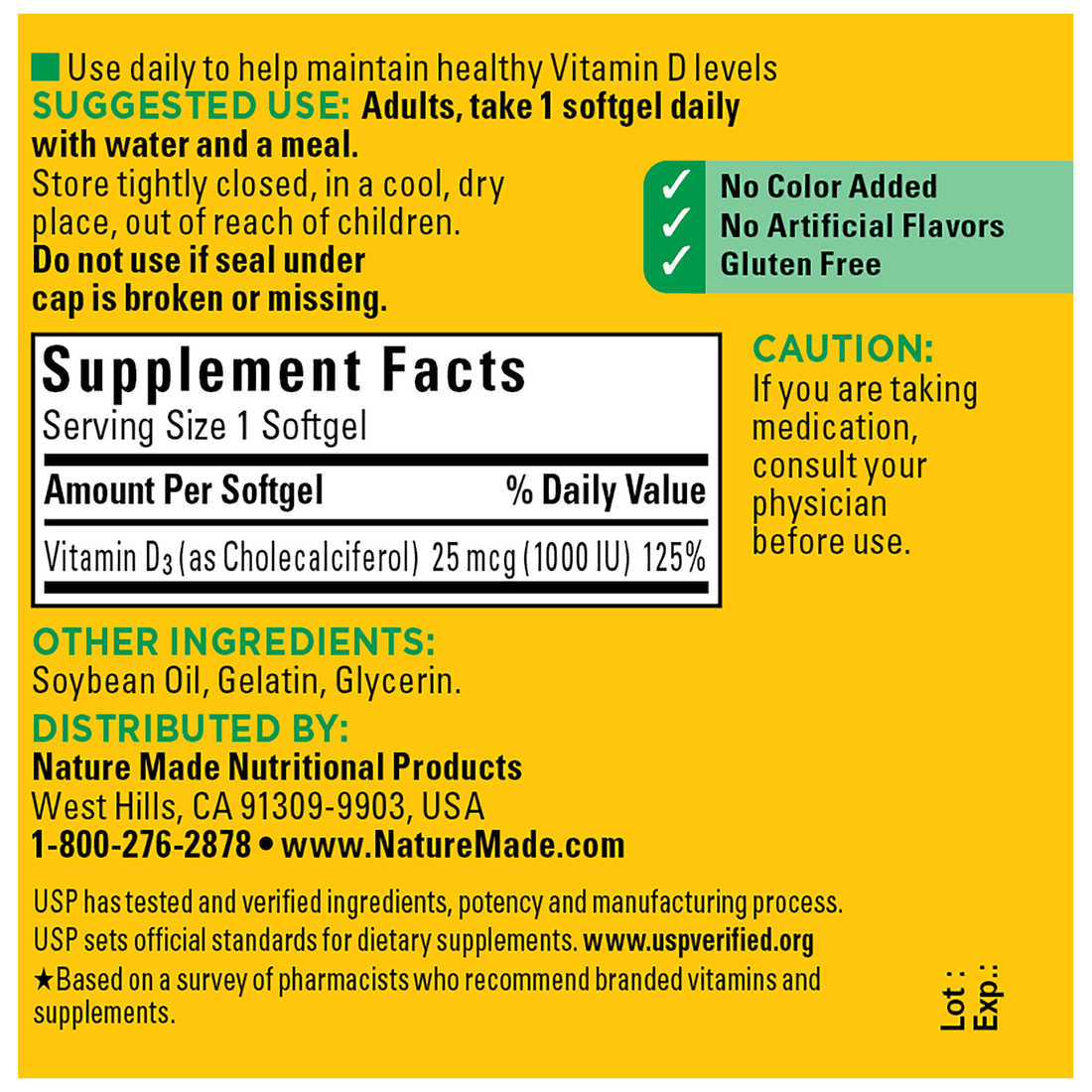 Nature Made Vitamin D3 1000 IU (25 mcg) – (100 Softgels) - Image 2