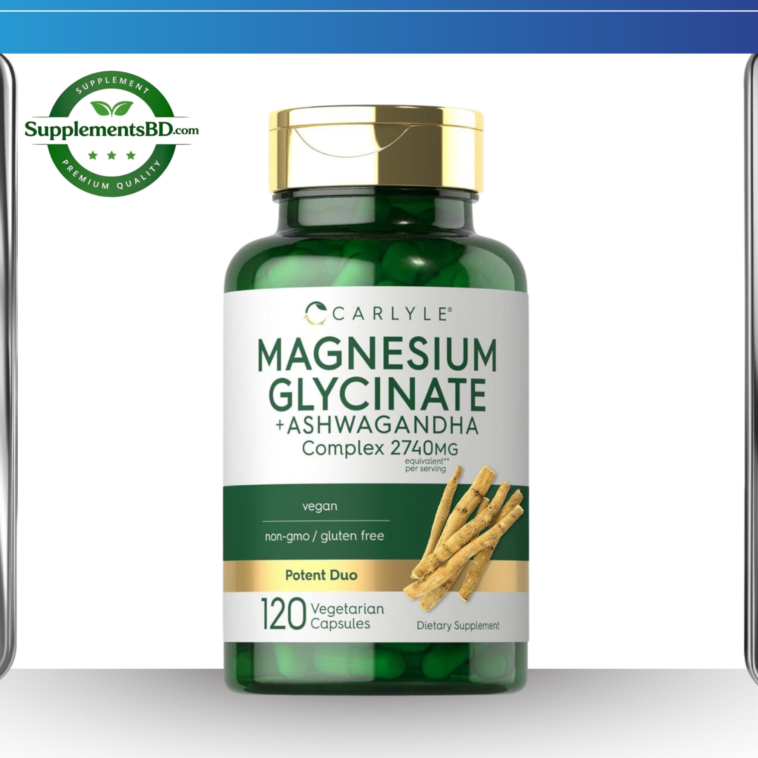 Carlyle Magnesium Glycinate + Ashwagandha Complex (2740 mg)-(120 Vegetarian Capsules)