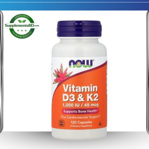 Now Vitamin D3 (1,000 IU) & K2 (45 mcg) – 120 Capsules.