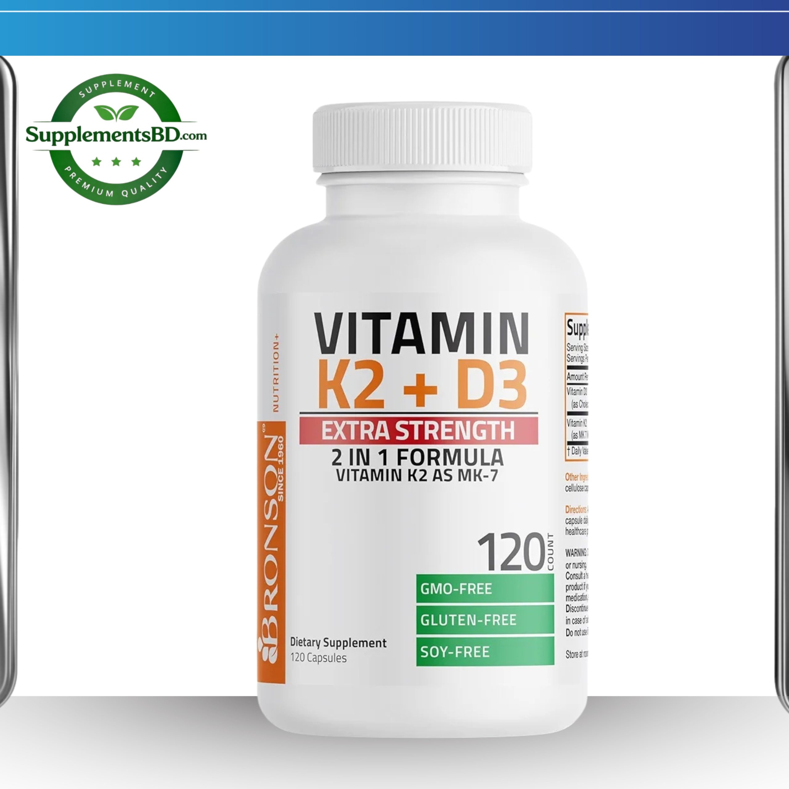 Bronson Vitamin K2 + D3 (10,000 IU – 250 mcg) Extra Strength – (120 capsules)