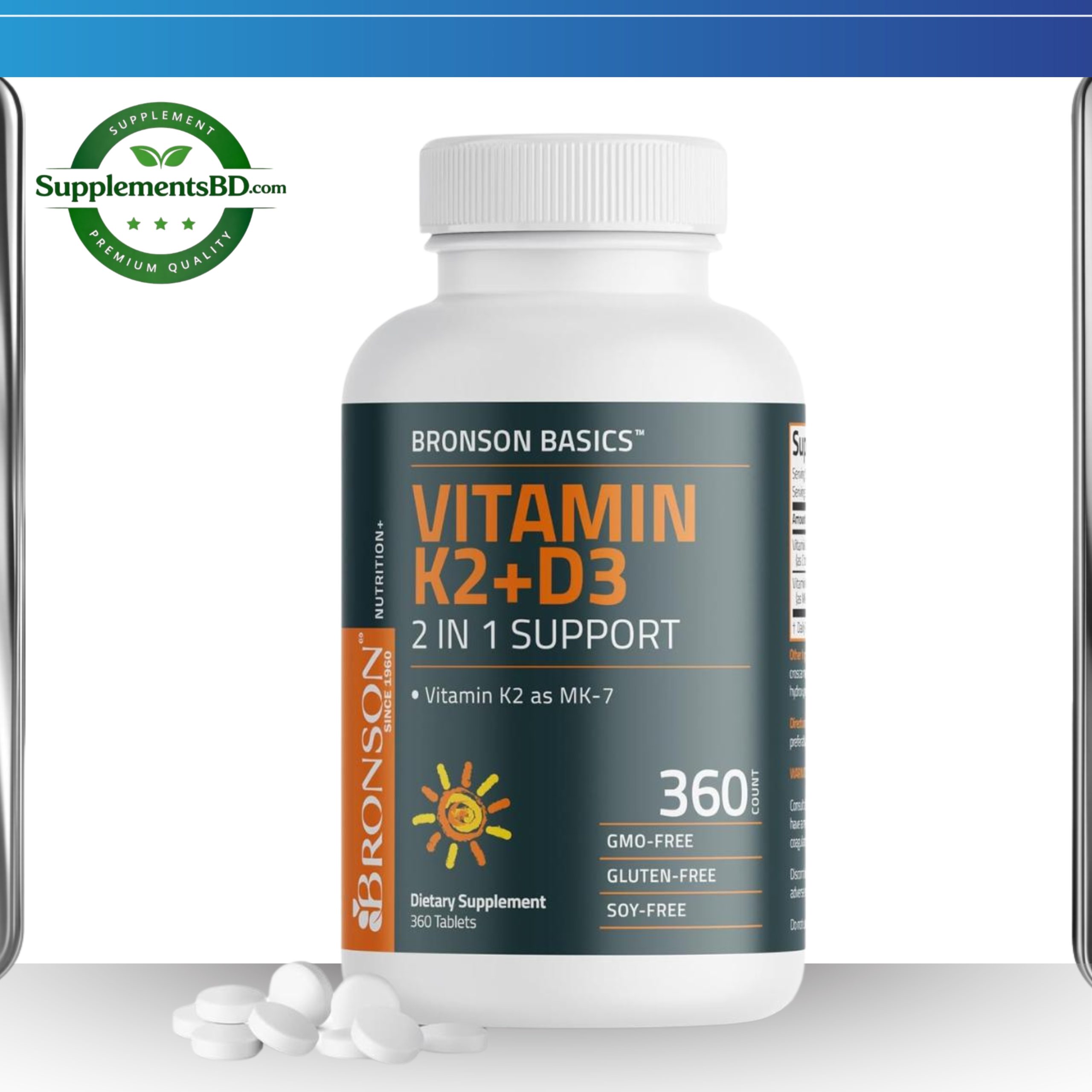 Bronson Vitamins Vitamin K2 + D3 (5,000 IU – 125 mcg) – (360 Capsules)