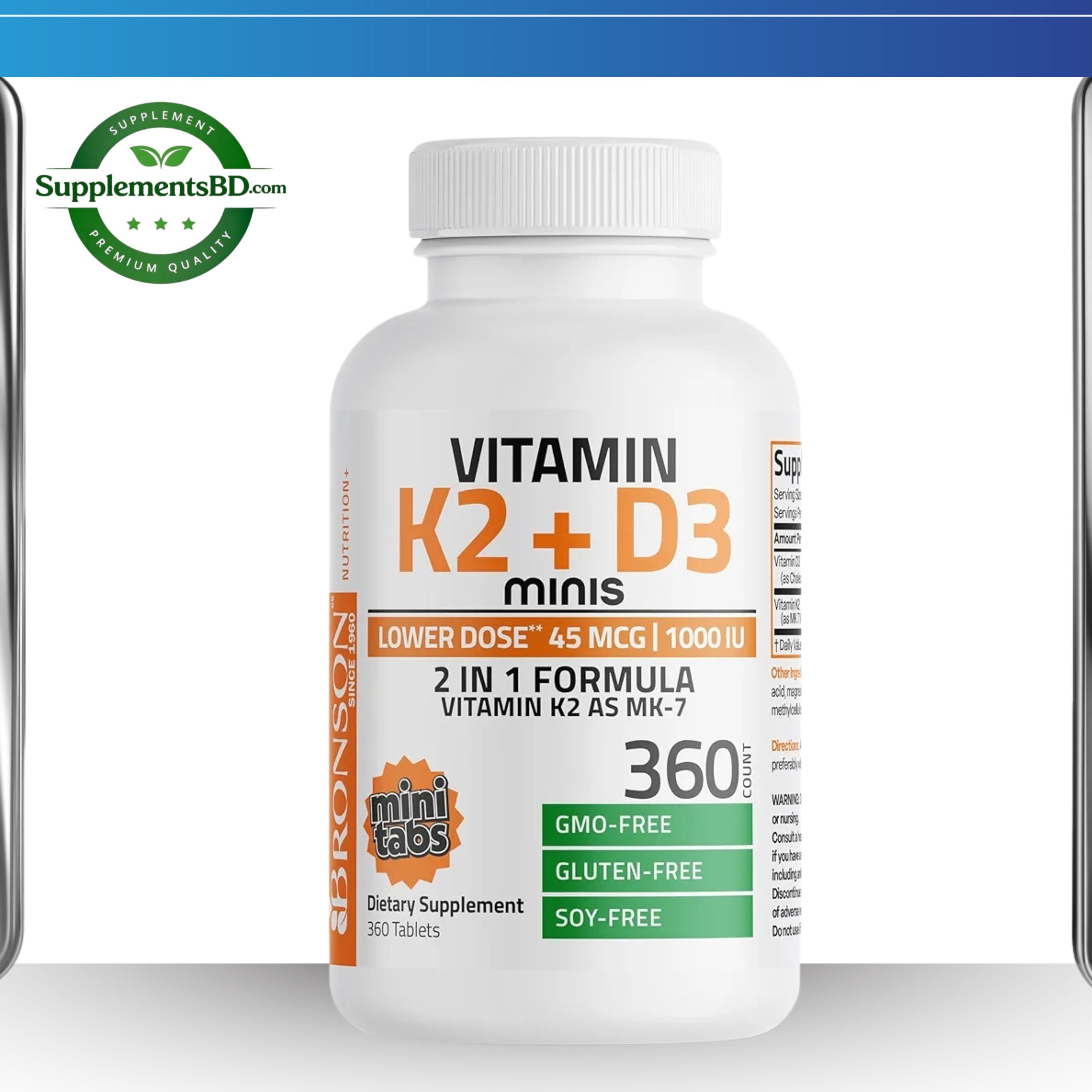 Bronson Vitamin K2 + D3 Minis (MK-7) (360 Tablets)