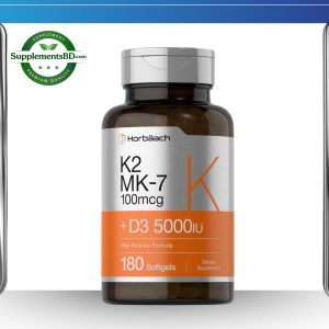 Horbaach Vitamin K2 MK-7 (100 mcg) + D3 (5,000 IU) – (180 softgels)