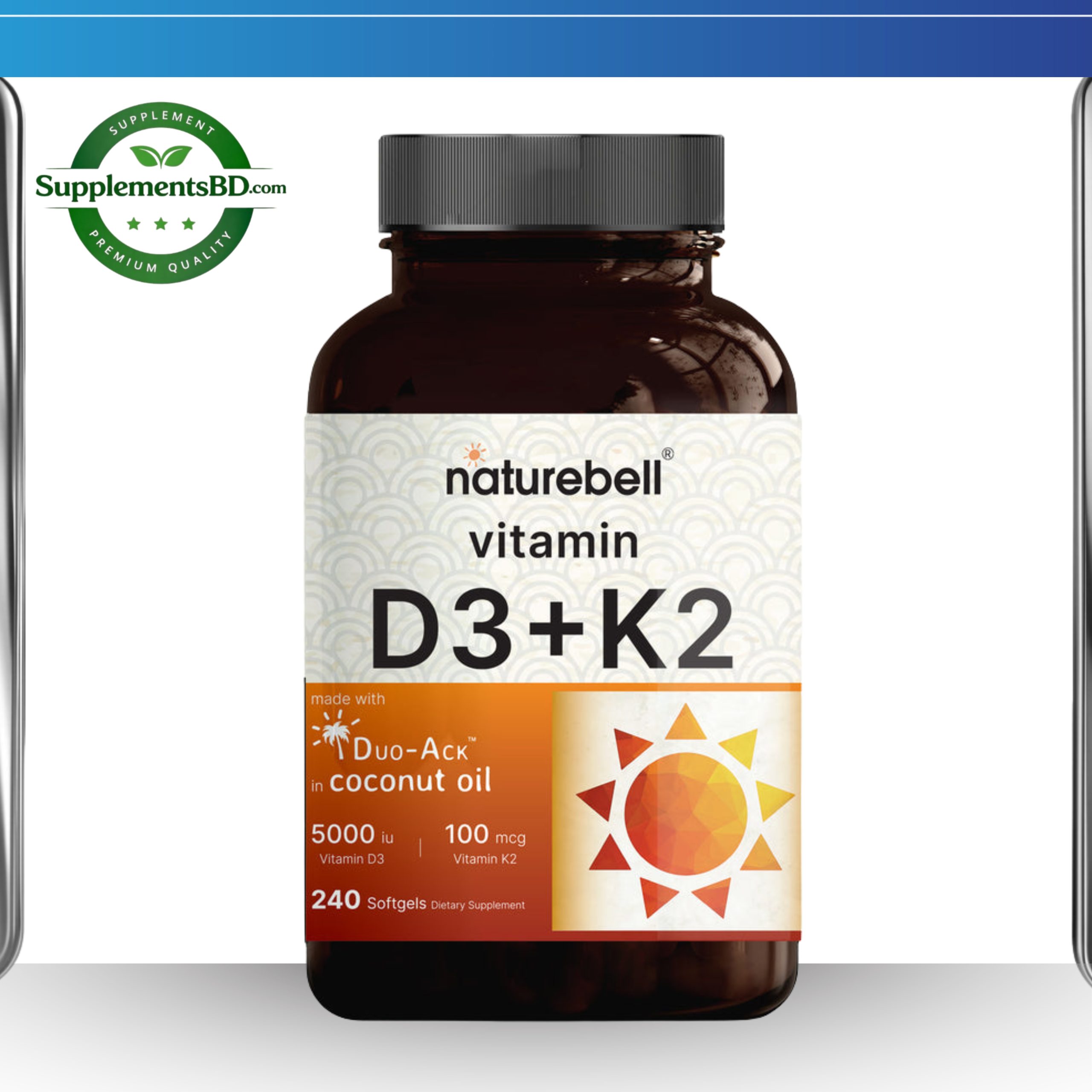 Naturebell Vitamin D3 (5,000 IU) + K2 (100 mcg) – (240 softgels)
