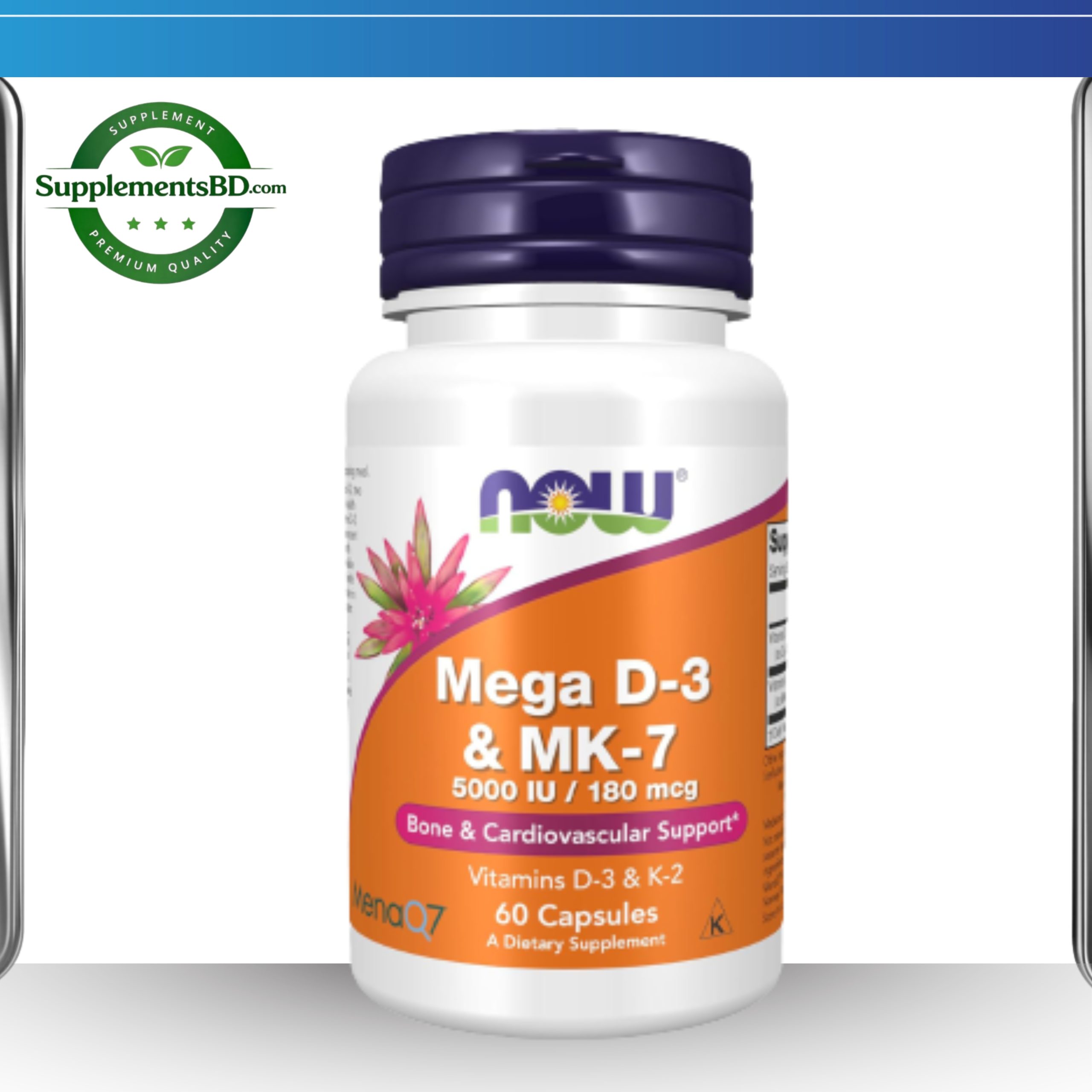 NOW Mega D-3 and K-2 MK-7 180 mg (60 Veg Capsules)