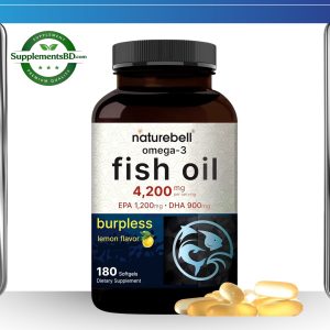 Naturebell Omega-3 Fish Oil (4,200 mg) Burpless Lemon Flavor – (180 Softgels)