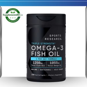 Sports Research Omega-3 Fish Oil (1,250 mg) Triple Strength – (150 Softgels)