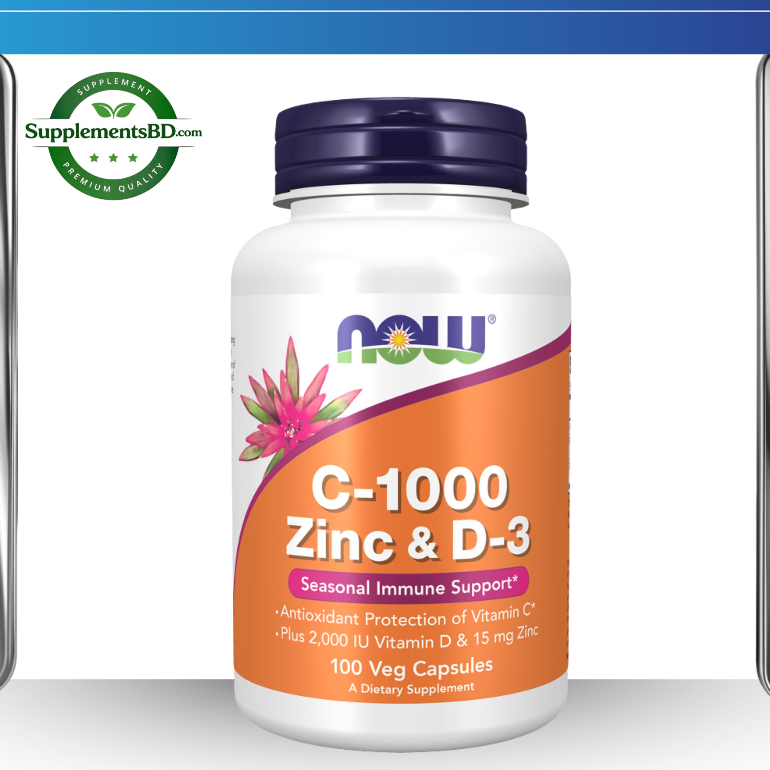 NOW Foods Vitamin C-1000, Zinc & D3 – (100 Veg Capsules)