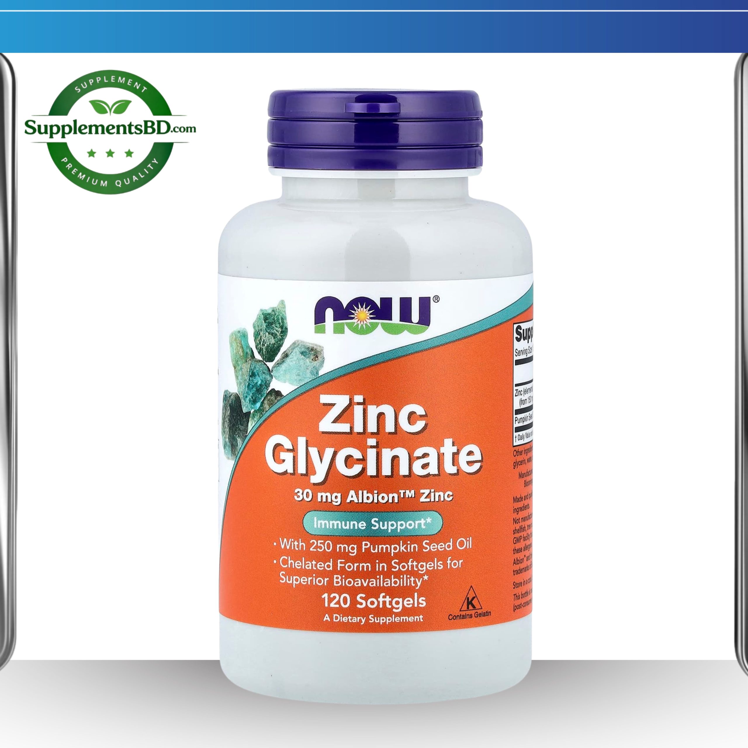 Now Foods Zinc Glycinate 30mg (Albion® Zinc) – (120 Softgels)