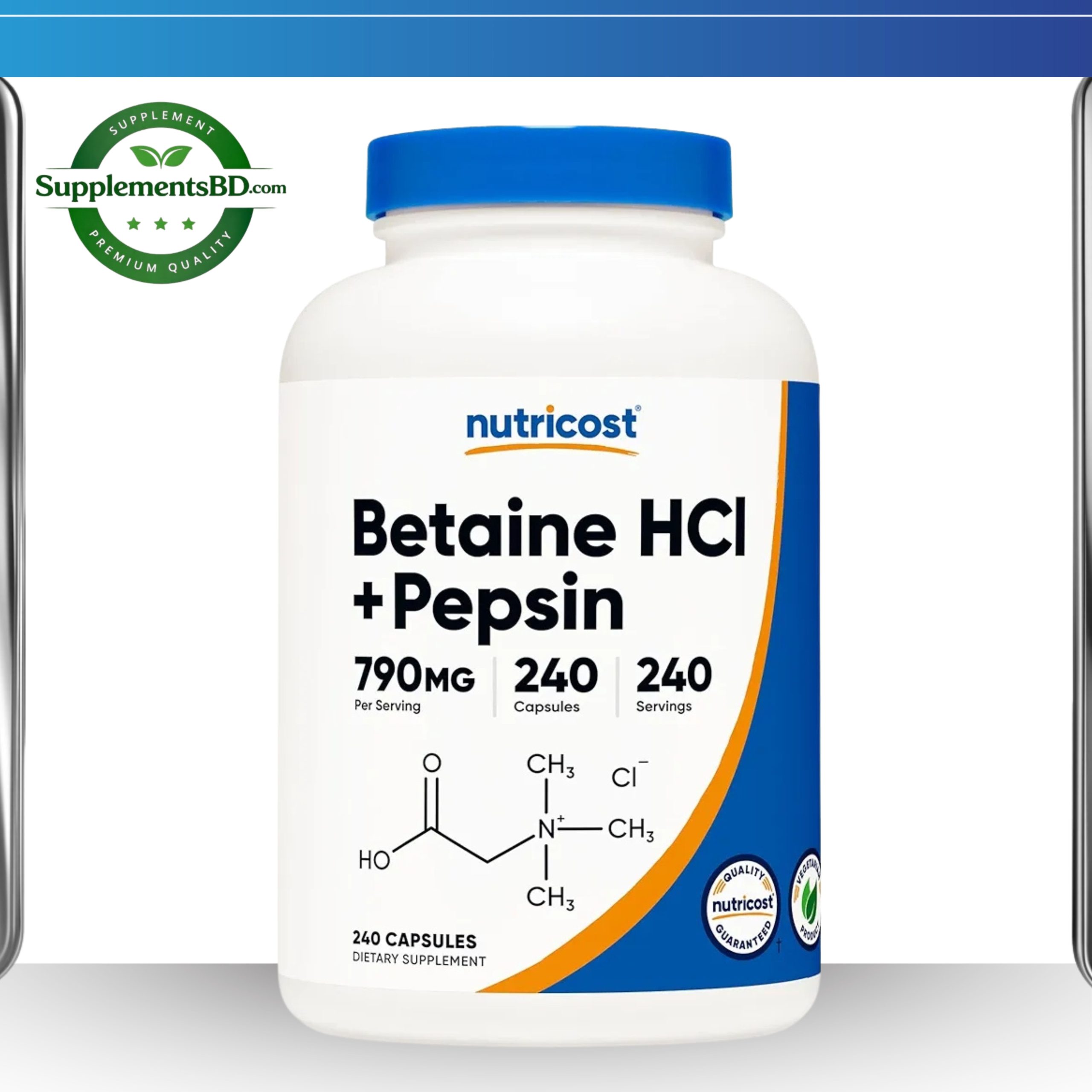 Nutricost Betaine HCl + Pepsin 790mg-(240 Capsules)