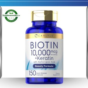 Carlyle Biotin (10,000 mcg) + Keratin with Alpha Lipoic Acid – (150 Capsules)a