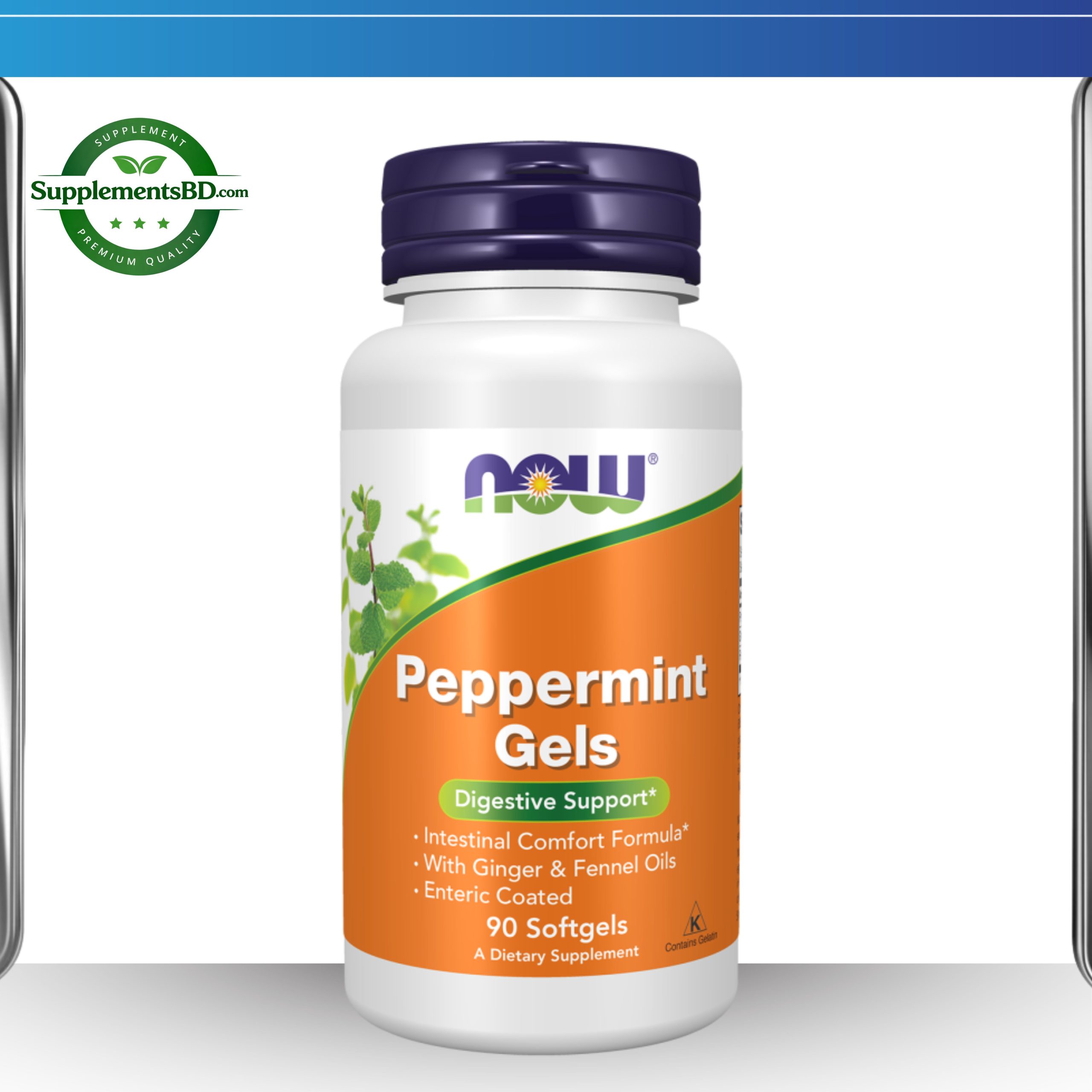 NOW Foods Peppermint Gels With Ginger & Fennel Oils-(90 Softgels)