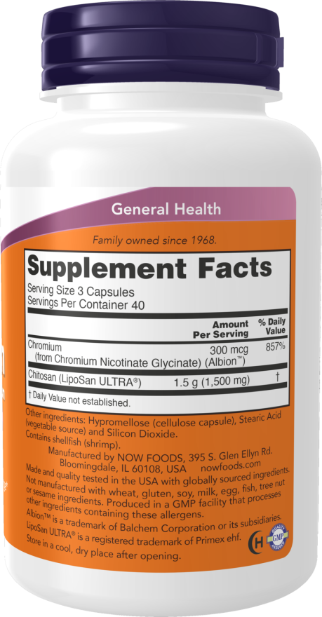 NOW Foods Chitosan plus Chromium-(120 Capsules) - Image 2